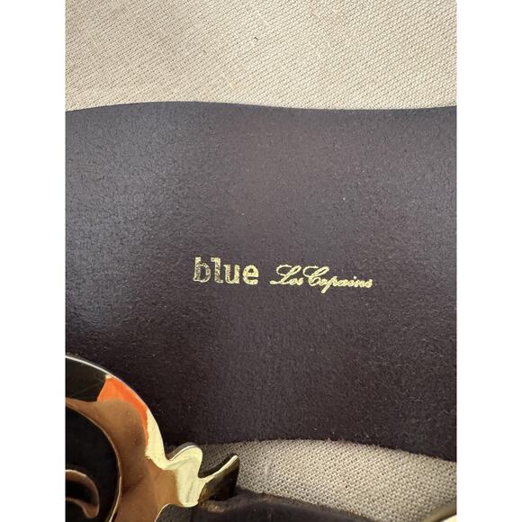 Blue Les Copains Belt Womens One Size Wide Leather Gold Fleur-de-Lis Made Italy main image 5